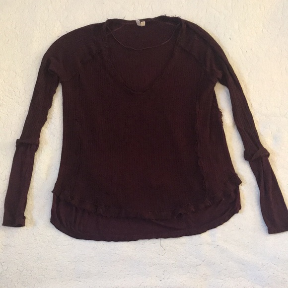 Free People | Laguna Maroon Thermal Top With Raw Hems and Thumbholes Size XS - Picture 6 of 13